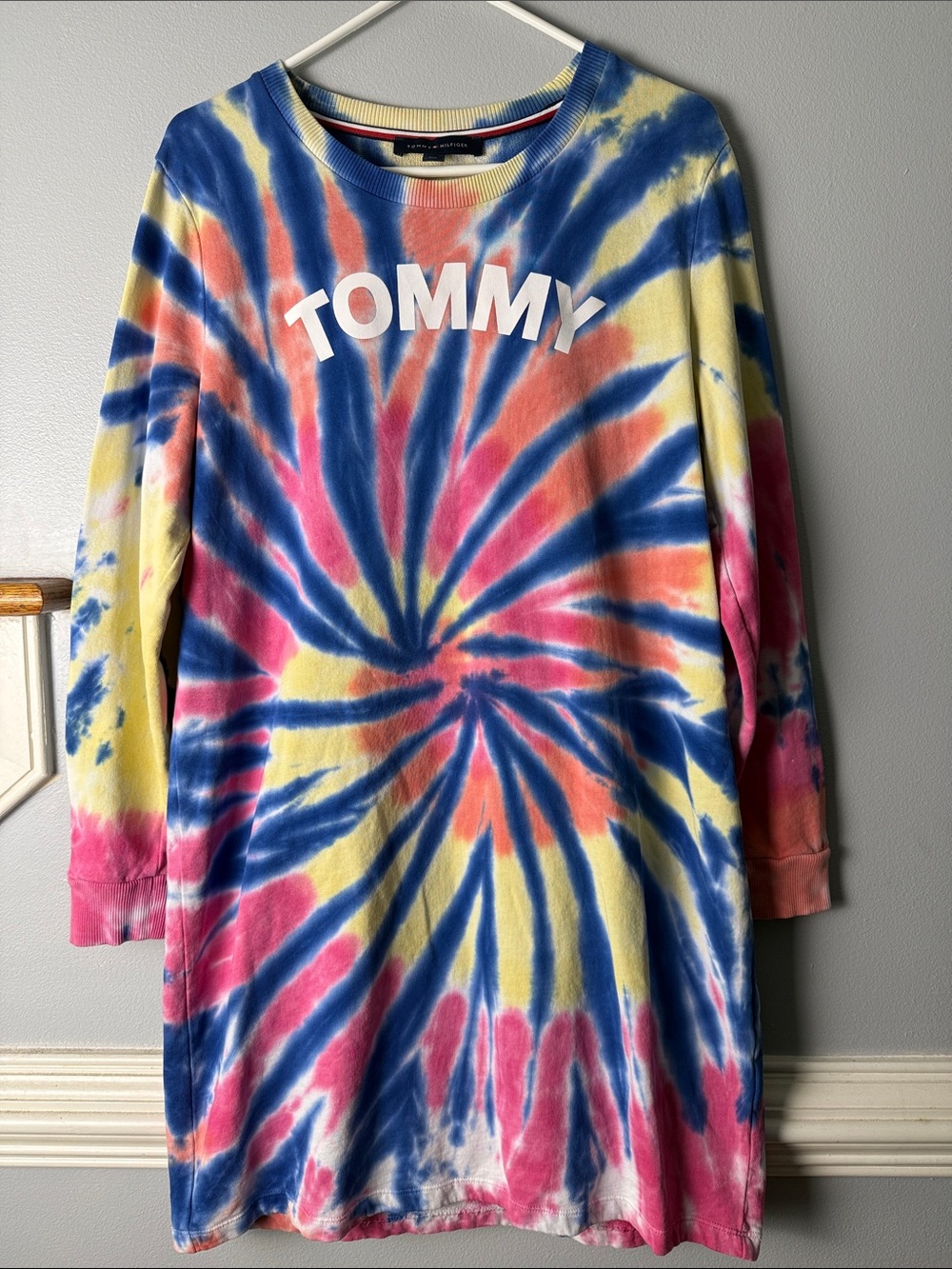 Tommy Hilfiger Spiral Tie-Dye Sweatshirt Dress - Blue, Pink, Yellow